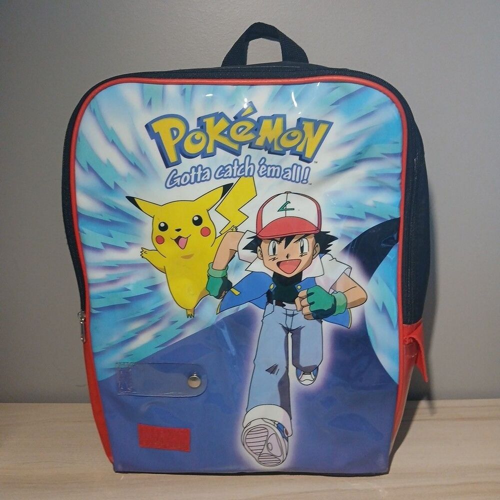 Vintage Pokemon Gotta Catch 'Em All Backpack Book Bag Vinyl Ash Pyramid 1999
